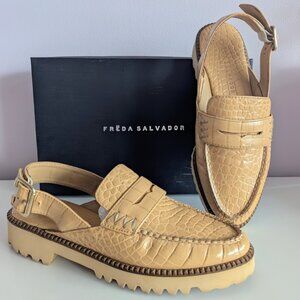 Freda Salvador Juana Slingback Lug Sole Loafers Quince Croc Size 7 New Box $425